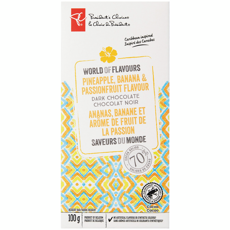 World of Flavours Pineapple, Banana & Passionfruit Flavour Dark Chocolate Dessert Bar